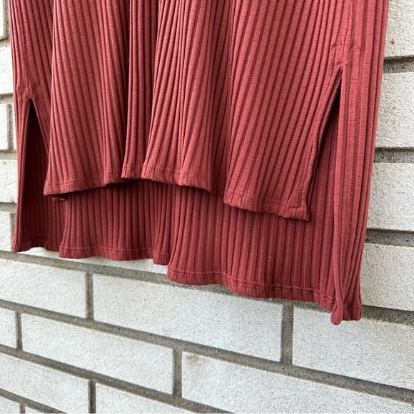 Eileen Fisher Textured Stretch Rib Round Neck Dress Boxy Terracotta Knee Length - Picture 6 of 9